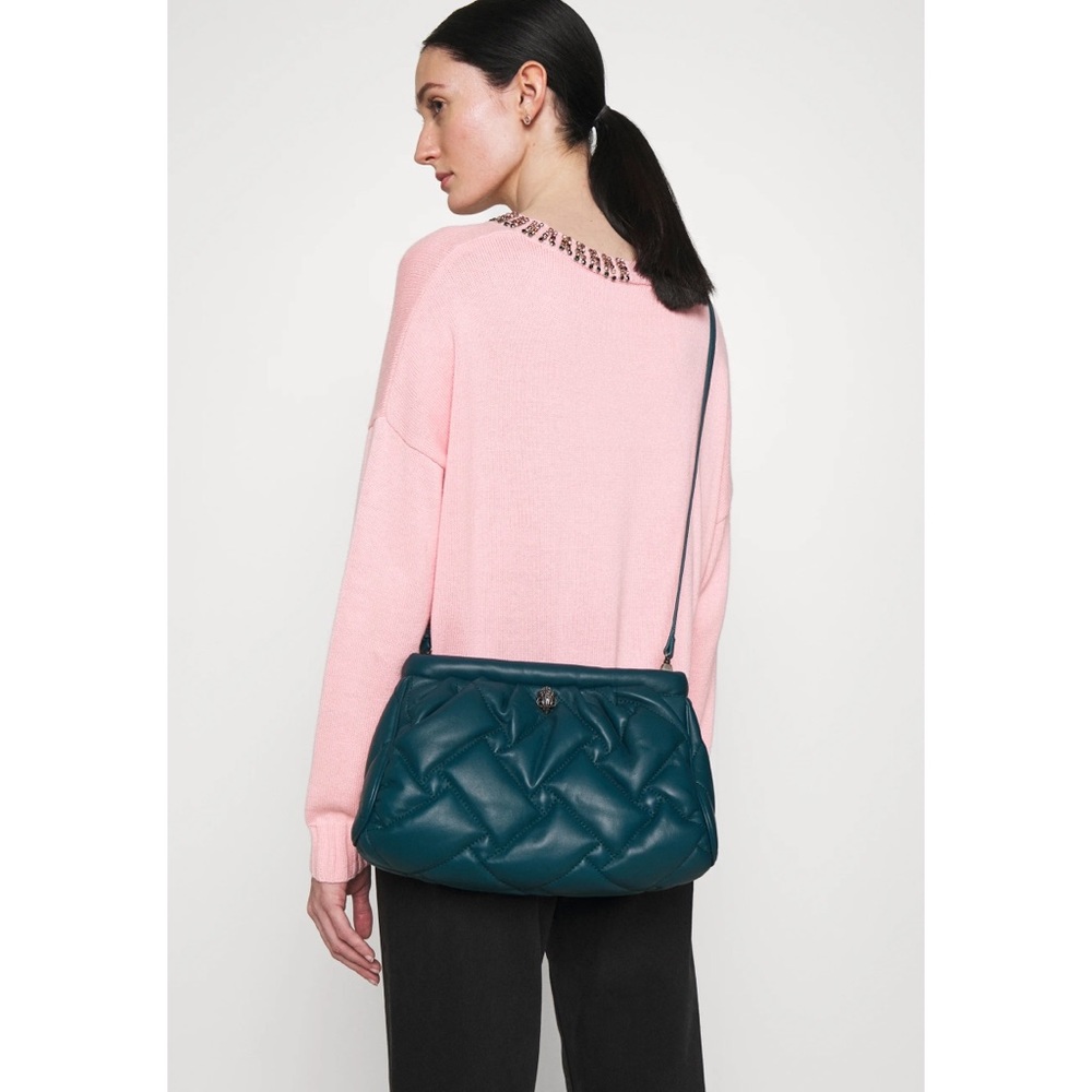 Kurt Geiger Quilted Kensington Soft Leather Convertible Clutch NWT Teal Eagle - Picture 3 of 7